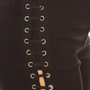 High Rise Sides Lace Up Skinny Black Jeans